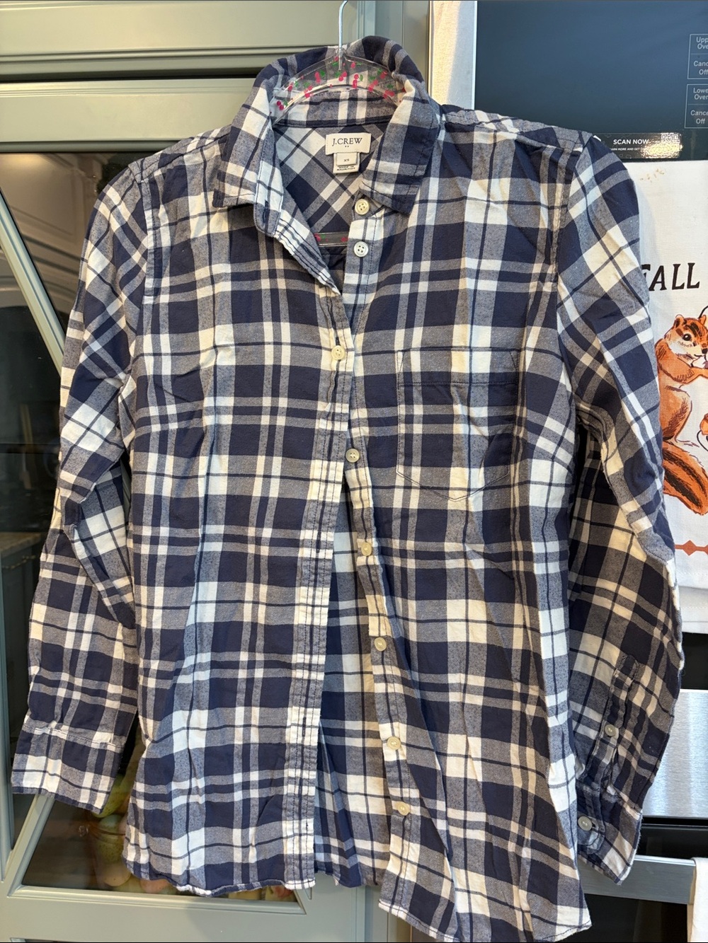J. Crew Navy and White Plaid Cotton Flannel Button Up Shirt XS Prairie Farmhouse